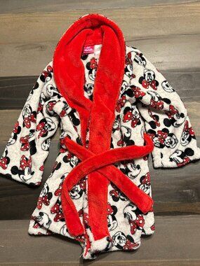 Disney Minnie Mouse Plush Bathrobe 4T | Red Fleece Robe Toddler NWOT